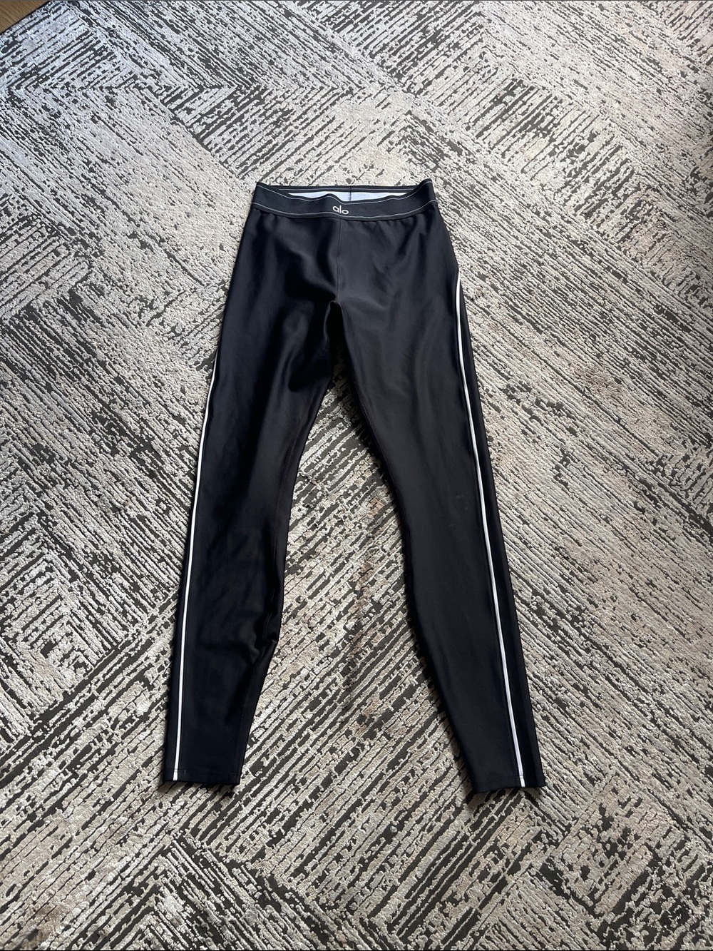 ALO Yoga Black Leggings with White Side Stripe